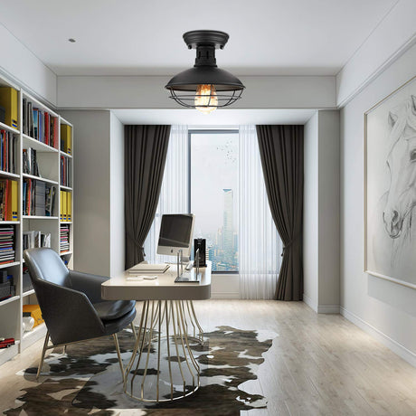 Farmhouse Flush Mount Ceiling Light - Easric Industrial Ceiling Light Fixture Rustic Black Metal Cage Close to Ceiling Lamp E26 Base for Hallway Foyer Kitchen Porch FRIDEKO HOME