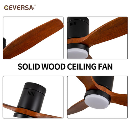 Ceversa 42 Inch Solid Wood Low Profile Ceiling Fan with Light and Remote Control,3 Blades Flush Mount Ceiling Fan,Easy Installation Walnut Hugger Ceiling Fan for Living Room Bedroom Farmhouse Indoor