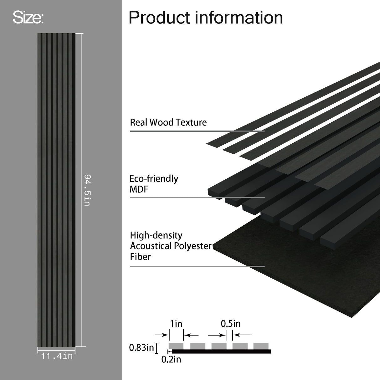 INNO STICKERS 3-Piece Wood Slat Wall Panel for Interior Wall Decor Noise Cancelling 94.5" x 11.4" Acoustic Decorative 3D Sound Absorbing Wall Paneling, Black Oak, 22.4 Sq.Ft INNO STICKERS