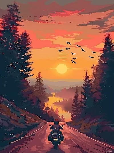 HMDIIMGE Diamond Painting Kits for Adults The Man on The Motorcycle in The Sunset Diamond Art Kits for 5D Motorcycle Gem Art Kits for Adult DIY Crafts Kits for Home Wall Decor Gifts 12x16 inch