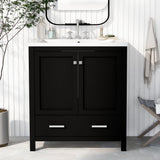 Merax 30" Bathroom Vanity with Single Sink, Combo Cabinet Undermount Sink, Bathroom Storage Cabinet with 2 Doors and a Drawer, Soft Closing, Multifunctional Storage, Solid Wood Frame, Black Merax