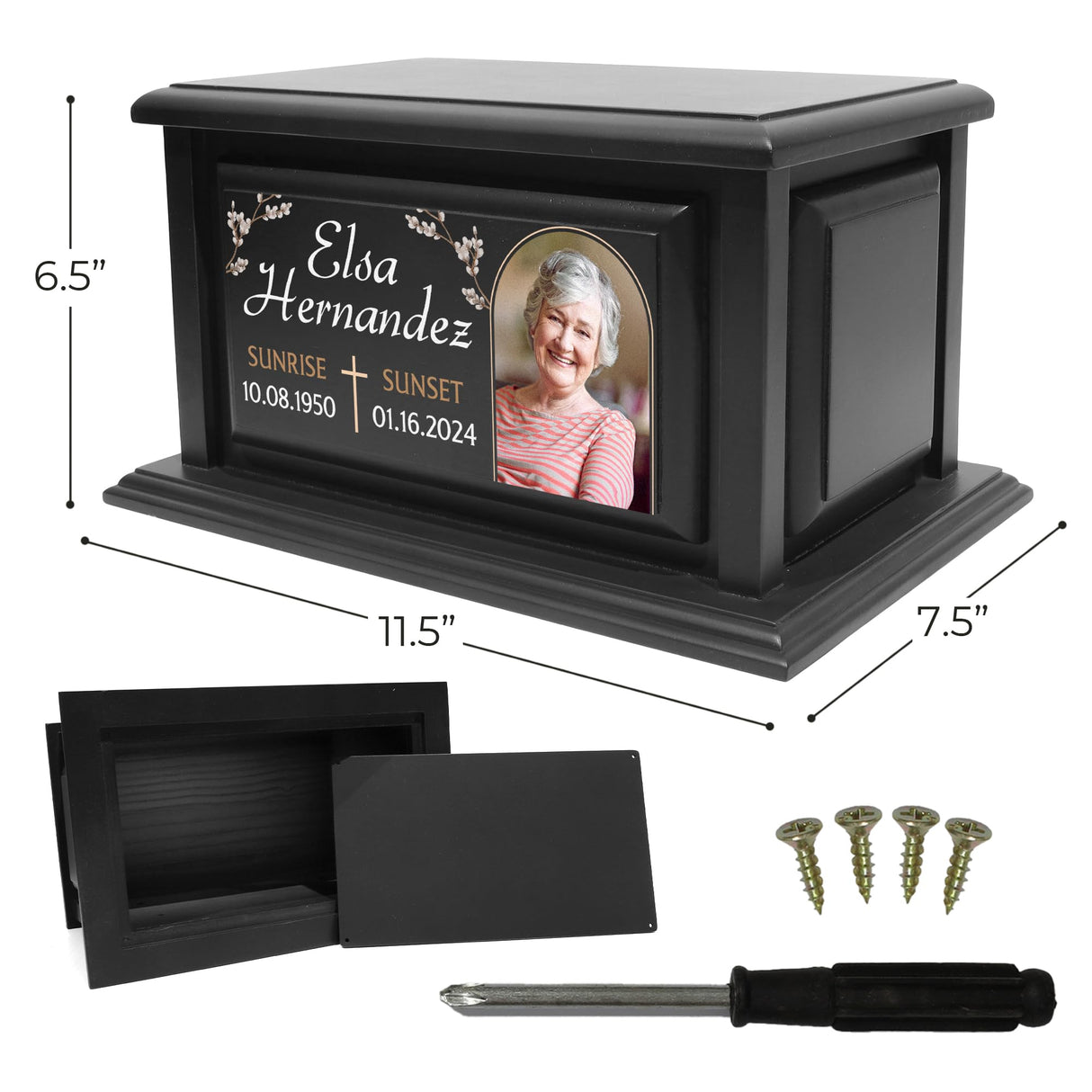 Personalized Solid Wood Human Urns for Ashes 250lbs, Custom Urn Box for Human Ashes, Large Burial and Cremation Urns for Ashes, Black Wood Color (Design 10) Basic Fundamentals