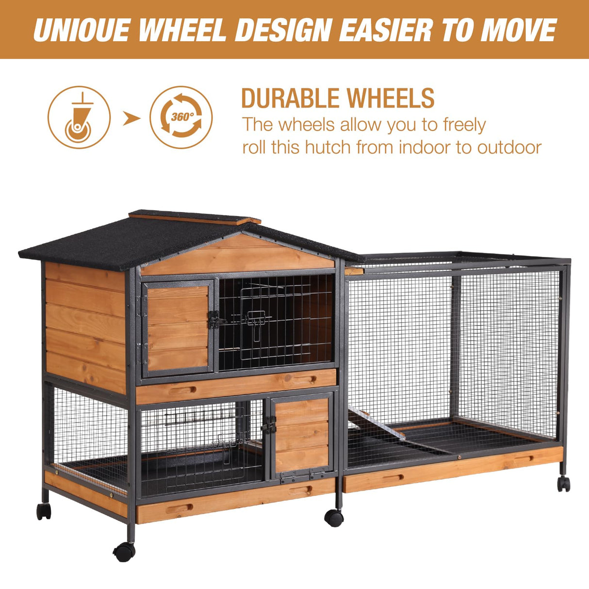 Rabbit Hutch Bunny Cage Strong Iron Frame Rabbit Cage Indoor and Outdoor Chicken Coop with Casters Waterproof Roof, Great for Rabbit,Bunny,Guinea Pig,Chickens. GUTINNEEN