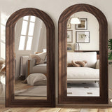 ZHUNFA Arched Full Length Mirror with Solid Wood Frame, 71x32 Farmhouse Wall Mounted Floor Mirror with Stand, Vertical Hanging, Leaning Standing for Bedroom, Living Room, Brown ZHUNFA