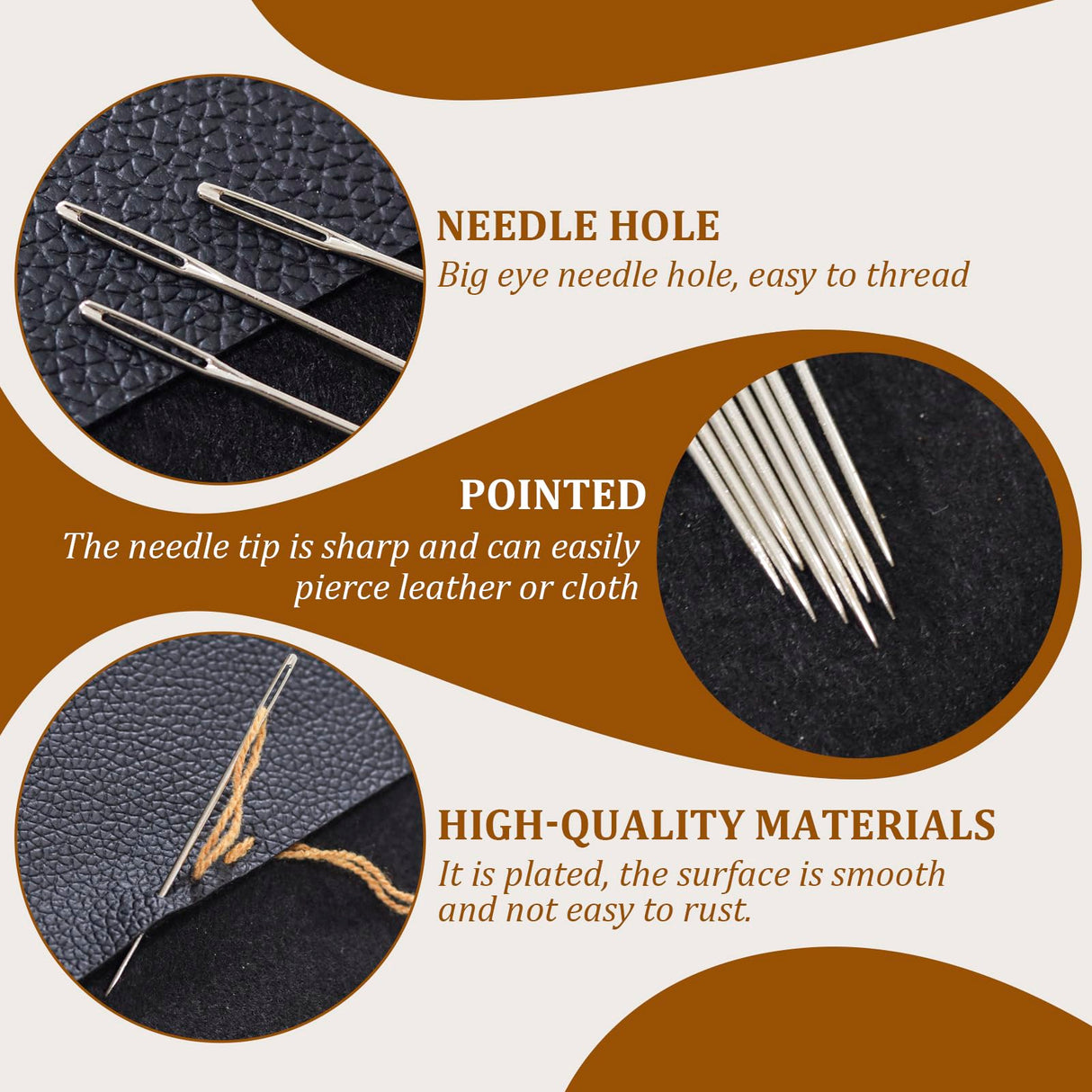 50 PCS Large Eye Embroidery Needles, 5 Sizes, Stainless Steel Yarn Knitting Needles for Hand Sewing (Pointed) KATIZO
