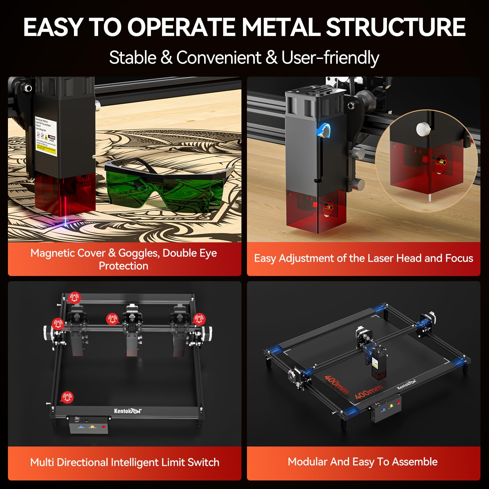 Laser Engraver, 50W Class 1 Laser Engraving 5W Output Machine for Beginners, 400mm*400mm High Precision CNC Cutter, Quick Assembly, Laser Cutter and Engraver Machine Wood Metal Leather Acryli - WoodArtSupply