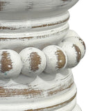 dwellington Farmhouse Rustic Wood Pillar Candle Holder, Decorative Beaded Candlestick Holder Stand for Home Décor, Gifts, Wedding (White Wash) dwellington