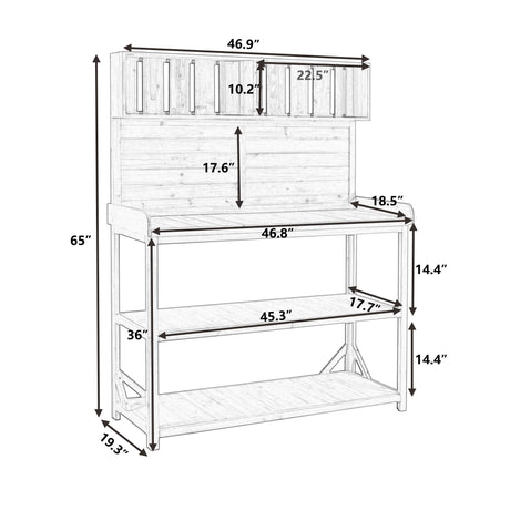 Potting Bench Table with 4 Storage Shelves and Side Hook, Polibi 65" Large Wooden Farmhouse Rustic Outdoor Patio Workstation, Garden Potting Bench with Splash Plate Polibi