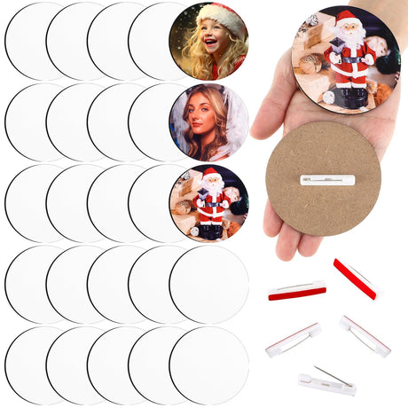Knitgrip 25 Pcs Sublimation Buttons Blanks with Pins 3 Inch MDF Buttons Pins Heat Transfer Blank Buttons Sublimation Name Tags for DIY Valentine's Day Craft Women Gifts Knitgrip