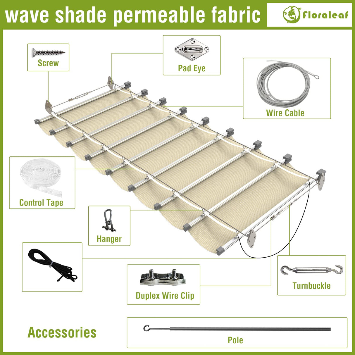 FLORALEAF 7'×16' Pergola Shade Cover Retractable Pergola Replacement Canopy Slide Shade Sail with Cable Hardware for Outdoor Patio Porch Garage Deck Backyard Awning FLORALEAF