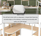 Merax Metal Full Size Loft Bed Frame with Built-in Desk & Storage Stair & Shelves & Wardrobe for Kids, No Box Spring Needed, White Merax