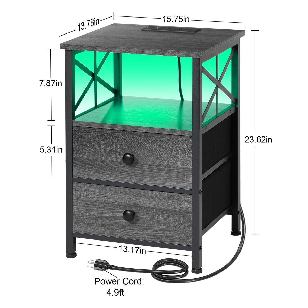 AMHANCIBLE Night Stand Set 2, LED Nightstands for Bedroom Set of 2 with Charging Station, End Table with USB Port and Outlet, Side Table with 2 Storage Drawers for Living Room, Dark Grey HET052LDG AMHANCIBLE