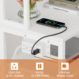 Furologee Tall Nightstand with Charging Station & LED Lights, 41'' Bedside Table with 2 Drawers & Pegboard, White Night Stand with Hooks & Folders, End Table with Shelves for Bedroom/Living Room Furologee