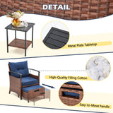 AVAWING 5 PCS Outdoor Rattan Furniture Set, Wicker Conversation Sets W/Metal Coffee Table and Soft Cushions, Patio Chairs with Ottomans for Garden, Porch, Balcony and Deck (Blue) AVAWING