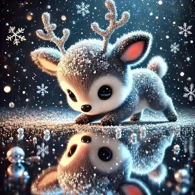 5D Little Deer Diamond Painting Kits for Adults Beginner, Full Round Drill Diamond Art Painting Kits for Animal Deer,DIY Diamond Dot Gem Art for Adults Home Wall Decor 13.8 X 13.8 Inch