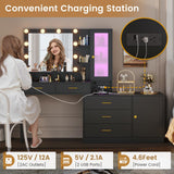 HAUOMS Large Makeup Vanity with Lights Vanity Desk with Mirror, Modern Vanity Table Set with Drawer Dresser, Charging Station & RGB Cabinets, Makeup Desk with 5 Drawers and Storage Shelves, Black HAUOMS