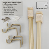 SKYPLUS LIVING Rustic Boho Style Single Curtain Rod Set with Carved Square Finial,72-144 inch, Standard Single Beige Drapery Rod for 1 Pack, 1 inch diameter, Adjustable Length SKYPLUS LIVING