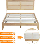 Queen Size Rattan Bed Frame, Natural Wood Bed Frame with Support Legs, Platform Bed with Rattan Headboard, Queen Bed Frame with Storage Underneath, No Box Spring Needed, White Oak RuiSiSi