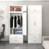 SteeLoong 86" Metal Armoire Wardrobe Closet with 2 Drawers,Tall Clothing Storage Cabinet with Adjustable Shelves and Hanging Rod,White Wardrobe Closet for Bedroom,Home,Office,Gym SteeLoong