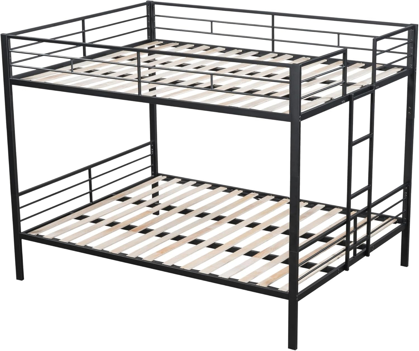 UOCFYK Queen Over Queen Bunk Bed, Heavy Duty Bunk Bedframe with Convertible 2 Beds & Ladder & Safety Rails for Condominiums, Dorm, Bedroom, Space Saving Design, No Box Spring Needed, Black