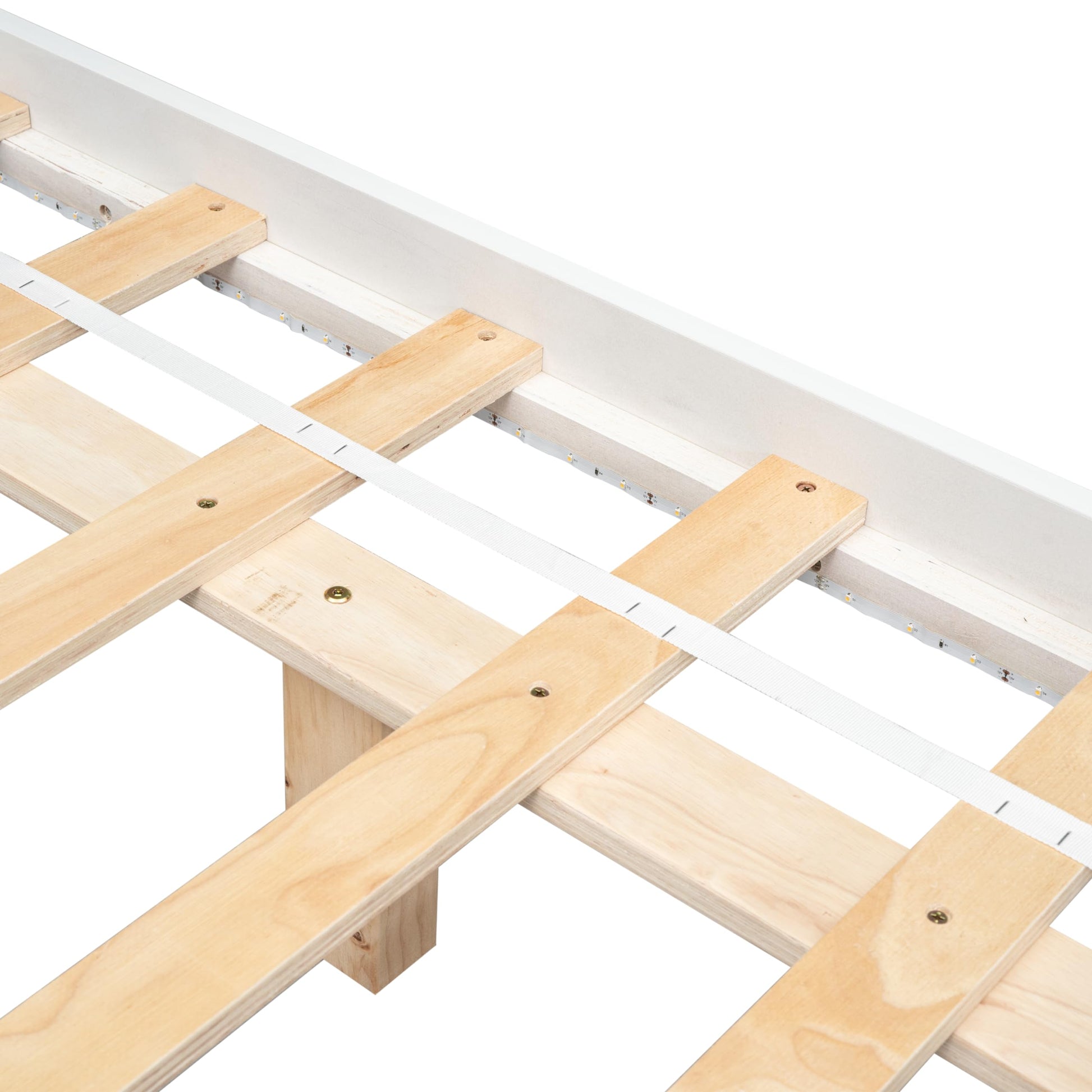 Anwickjeff Full Size Floating Platform Bed with LED Lights and Solid Wood Slats in White - WoodArtSupply