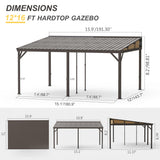 Domi 12x16FT Wall Mounted Gazebo Aluminum Frame, Lean to Gazebo Hardtop with Galvanized Steel Sloping Roof, Curtains and Netting for Patio Deck Backyard Lawn Party domi outdoor living