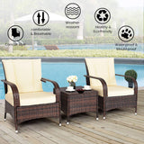 Tangkula 3 Piece Patio Furniture Set, 2 Wicker Chairs with Glass Top Coffee Table, Outdoor Garden Porch Poolside Furniture Set for 2, Rattan Conversation Set Tangkula