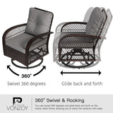 VONZOY 3 Pieces Patio Furniture Set, Outdoor Swivel Glider Rocker, Wicker Patio Bistro Set with Rocking Chair, Thickened Cushions and Table for Porch (Grey) VONZOY