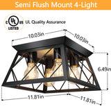FadimiKoo 4-Light Black Flush Mount Ceiling Light for Kitchen Hallway, Industrial Close to Ceiling Lighting, Farmhouse Square Cage Lamp for Dining Room, Living Room, Bulb Not Included FadimiKoo