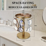 kondyfayo 360° Rotating Sunglass Organizer Storage, Stainless Steel Glasses Holder Stand, Glasses Organizer with Tray for Desk, Dresser, Tabletop, Nightstand and Home Decor (Gold) kondyfayo