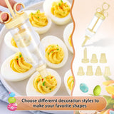 Reversible Wood Deviled Egg Platter Charcuterie Board, 24 Slots Deviled Egg Tray with Injector Piping Tool Silicone Spatula Piping Bag for Easter Party Essentials (16.7''x12.6''x0.78''. 24 slots) FACULX