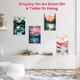 4 Pack Paint by Numbers Kits for Adults Beginners Framed Canvas, Adult Paint by Number Kit with Wooden Easel, Sunset Lake Mountains Easy Painting by Numbers for Adults Framed Crafts 8x12inch Genius maker