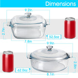 NUTRIUPS Small Glass Casserole Dish with Lid Oven Safe Casserole Dish Set 2 Pack(7.8in Square+8in Round), Microwave Safe Bowls With Lid Casserole Cookware NUTRIUPS