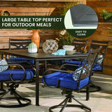 Hanover Montclair 7-Piece Outdoor Dining Set with 6 Swivel Rockers, Navy Blue Cushions and Stamped Steel Rectangular Dining Table, Patio Dining Set for 6, Premium All-Weather Patio Furniture for Deck Hanover
