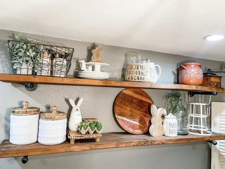 HDDFER Industrial Pipe Wall Wood Shelves,Real Wooden Shelves 60" in Special Brown Color with 11.8" Extra Width, Modern Floating Shevles Bookshelf Shelving Units for Rustic Farmhouse Decor HDDFER