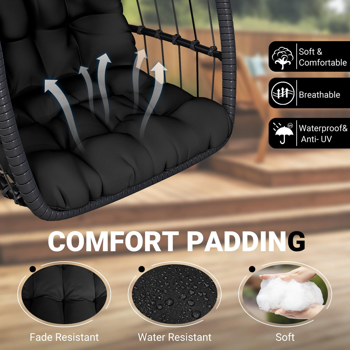 LEVELEVE Egg Chair with Stand,Patio Rattan Wicker Hanging Swing Egg Chair Hammock Chair for Bedroom Porch Garden,Thickened Aluminum Alloy Steel Frame and UV Resistant Cushion,350LBS Capacity LEVELEVE