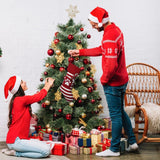 Estivaux Large Christmas Stockings Xmas Fireplace Hanging Stockings Burgundy Red Knit Stocking White Stripes Stockings Gift Holding Bag for Home Christmas Decorations Party Favor Supplies Estivaux