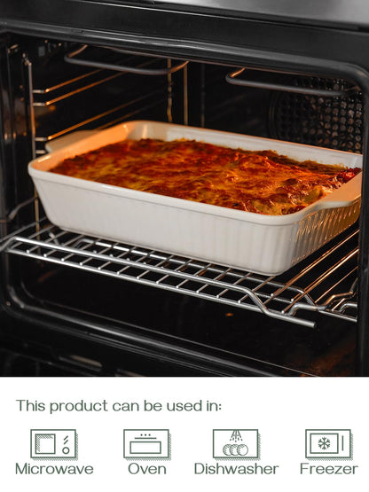 DOWAN Casserole Dish, 9x13 Ceramic Baking Dish, Large Lasagna Pan Deep for Oven, 4.2 Quarts Baking Pan with Handles, Oven Safe and Durable Bakeware for Lasagna, Home Decor, Wedding Gift, White