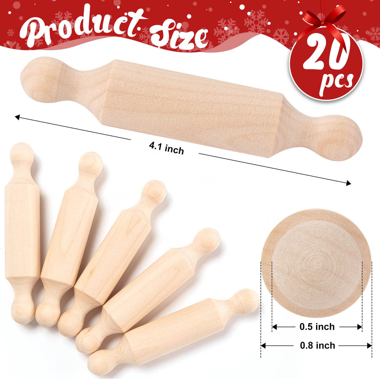 20PCS Mini Rolling Pins for Crafts, Small Wooden Dough Roller for Children in the Kitchen Baking and Imaginative Play, Wooden Tiered Tray Decorative for Halloween and Christmas Presents (4.1 Inches) FFNIU