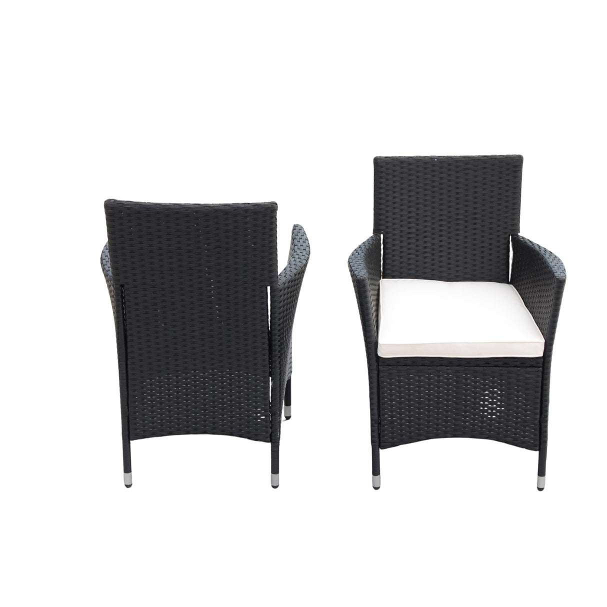 Quarte 5 piece Outdoor Patio Wicker Dining Set, Dining Table with Acacia Wood Tabletop and Stackable Armrest Chairs,Patio Rattan Furniture Dining Set Quarte