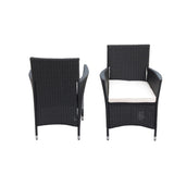 Quarte 5 piece Outdoor Patio Wicker Dining Set, Dining Table with Acacia Wood Tabletop and Stackable Armrest Chairs,Patio Rattan Furniture Dining Set Quarte