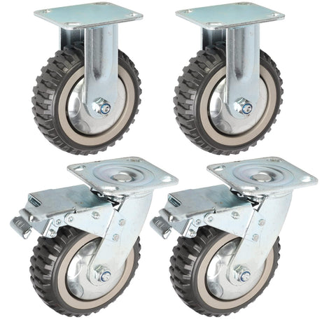 tonchean 6" Heavy Duty Caster 4-Piece Set, Polyurethane Ball Bearing Plate Caster, 2 Fixed Wheels and 2 Lockable Wheels, 360° Swivel Caster Load Capacity 1653lbs tonchean