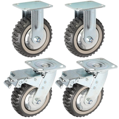 tonchean 6" Heavy Duty Caster 4-Piece Set, Polyurethane Ball Bearing Plate Caster, 2 Fixed Wheels and 2 Lockable Wheels, 360° Swivel Caster Load Capacity 1653lbs