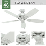 Hunter Fan Company, 53350, 48 inch Sea Wind White Indoor / Outdoor Ceiling Fan and Pull Chain Hunter