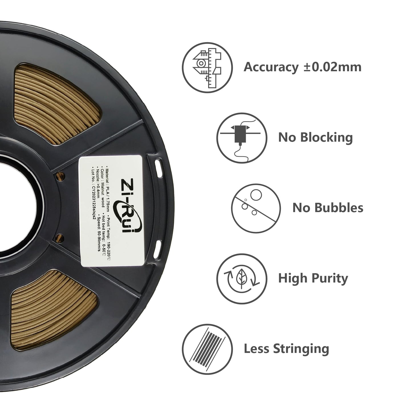 Zi-Rui PLA Wood Filament 1.75mm PLA 3D Printer Filament 1.75mm Walnut 3D Printer Filament with 30% Real Wood FiberWood Texture Filament,1KG - WoodArtSupply