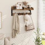 Homode Coat Rack with Shelf, Wall Shelf with Hooks, 26 Inch Long Coat Hanger Wall Mount with Key and Mail Holder, Wood Entryway Shelves for Hanging Hat Jacket Backpack Purse, Rustic Brown Black Homode