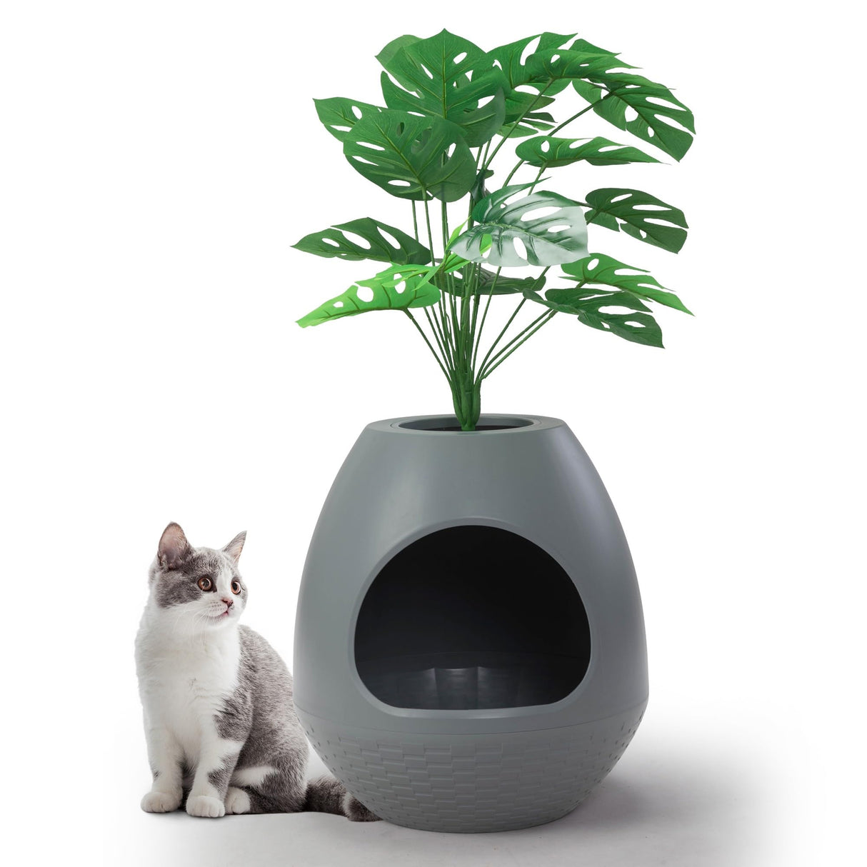 Eggloa6 Hidden Litter Box - Plant Litter Box Enclosure with Artificial Plants, DIY Cat Litter Box Furniture Extra Large (Grey) COZIWOW