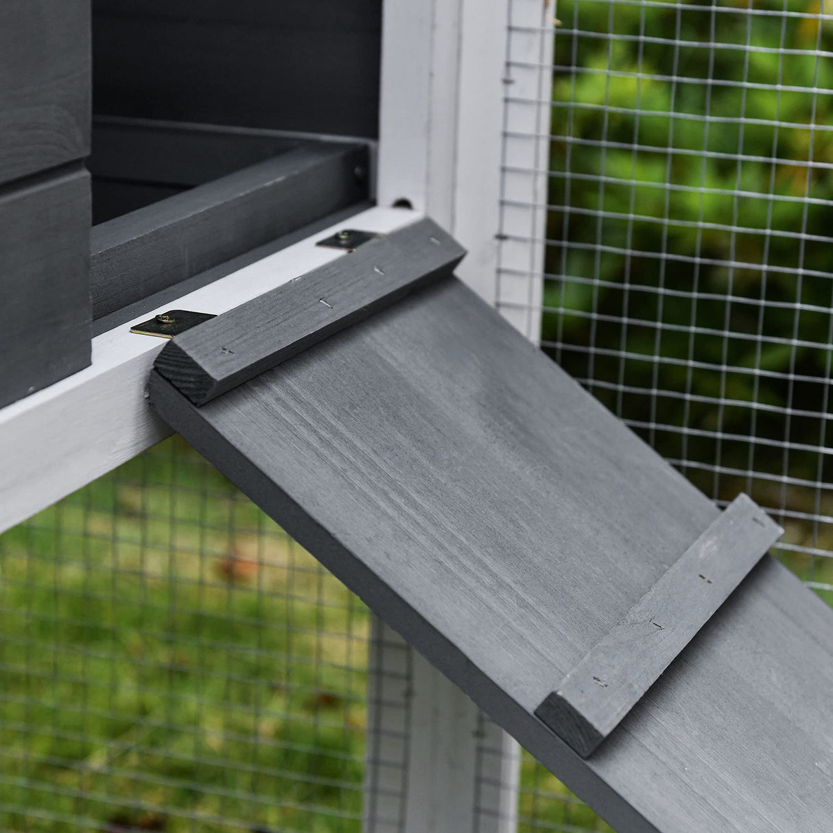 PawHut 69" Wooden Chicken Coop, Poultry Cage Hen House with Connecting Ramp, Removable Tray, Ventilated Window and Nesting Box, White PawHut