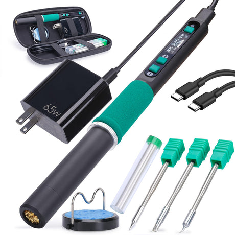 YIHUA 928D-IV Soldering Iron Pen Kit DC 65W Support PD QC, Type C Portable Soldering Station with 3 Tips, Solder Wire, Protective Cap YIHUA