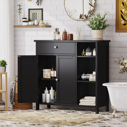 Irontar Freestanding Bathroom Cabinet with Doors, Bathroom Floor Cabinet with Drawer & Adjustable Shelf, Kitchen Cupboard, Storage Cabinet for Bathroom, Living Room, Entryway, Black CWG001H - WoodArtSupply